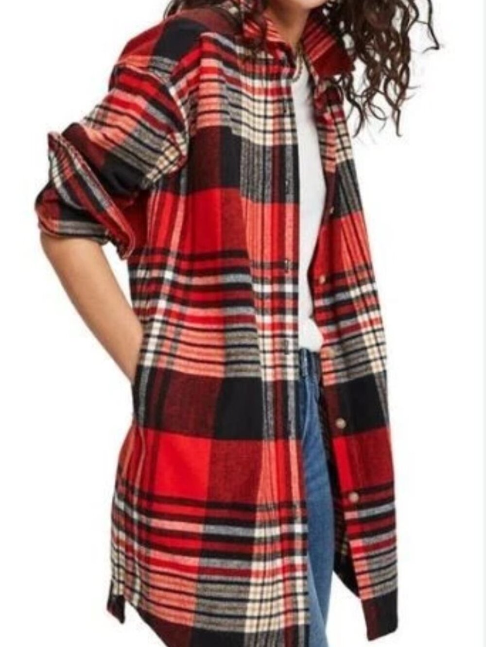 Scotch & Soda Womens Oversized Flannel Shirt Jacket Cotton Plaid XL